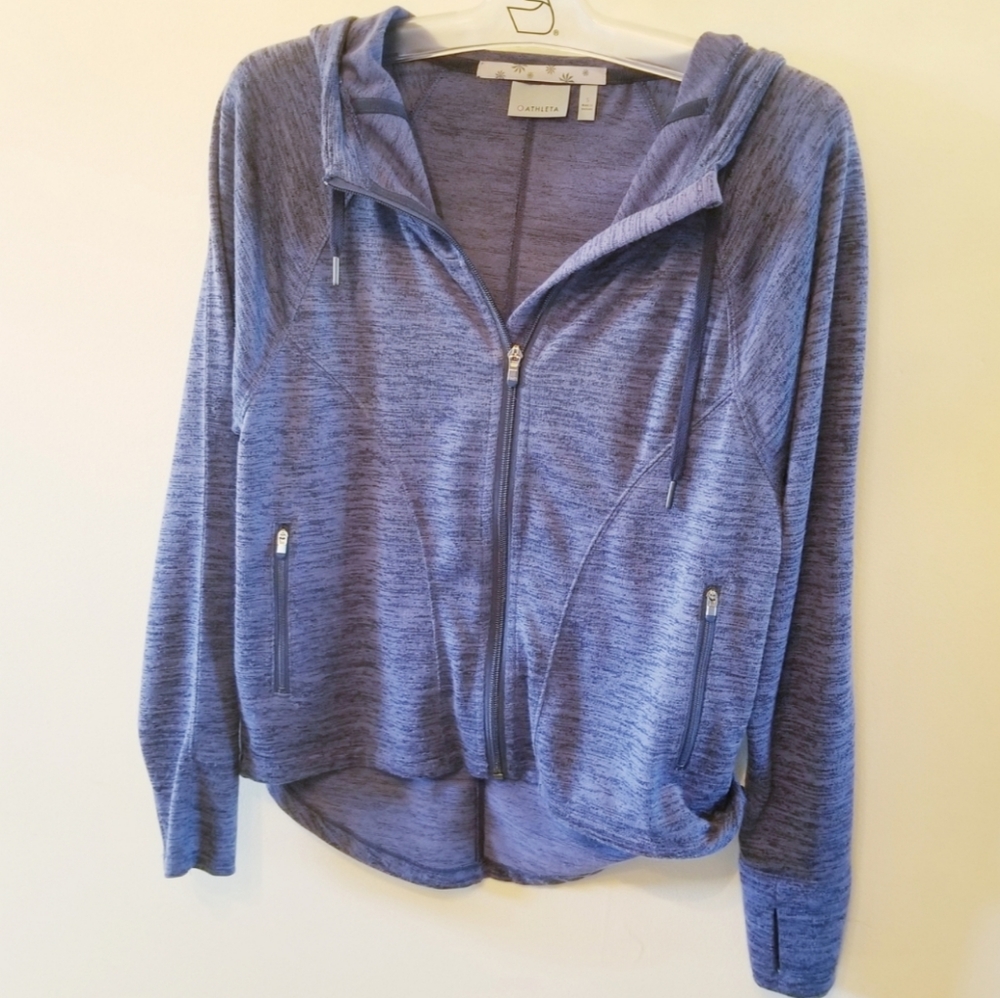 Athleta Techie Anorak Zip Front Hoodie Heathered Blue Medium Activewear